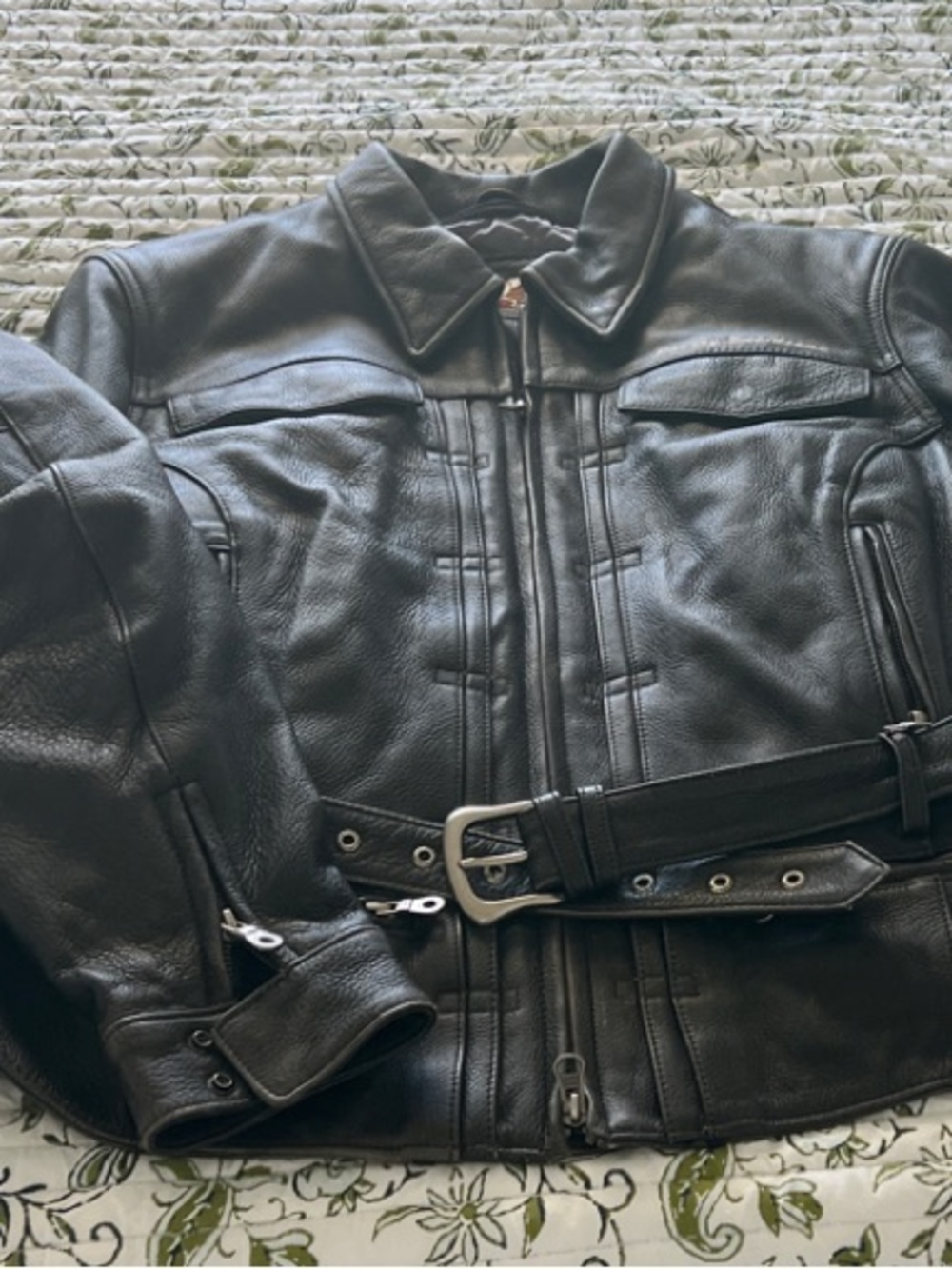 Vintage Harley Davidson Black Leather Belted Jacket